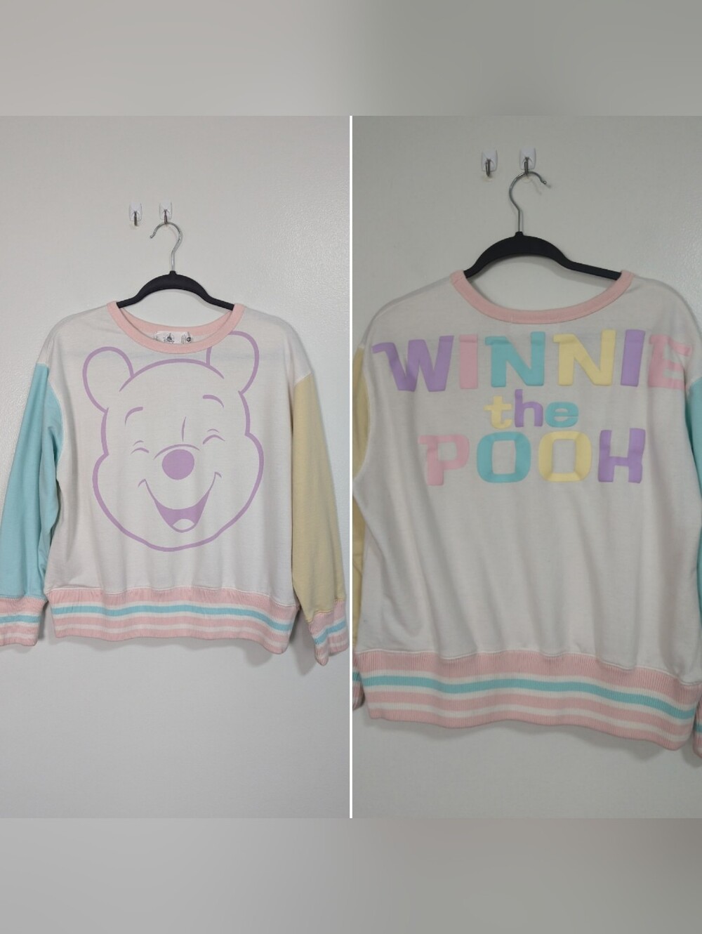 Disney Winnie the Pooh Pastel Colorblock Crop‎ Puff Letter Sweatshirt Medium